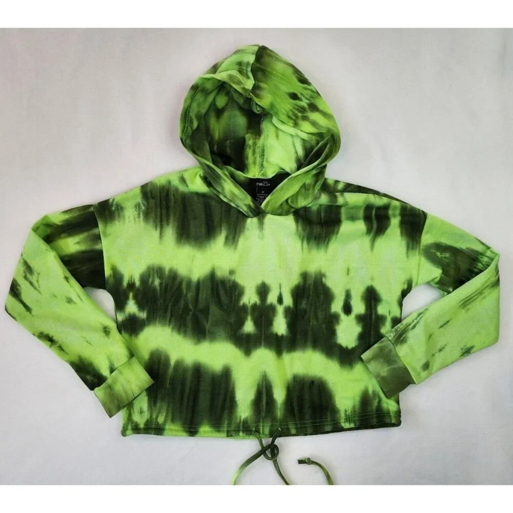 RUE 21 FAVORITE TIE DYE CROPPED SWEATSHIRT HOODIE JUNIORS XS Green Active Wear - Picture 1 of 9